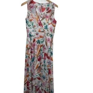 Calvin Klein Pink Floral Drapey Sleeveless Chiffon Dress Women Size 6
